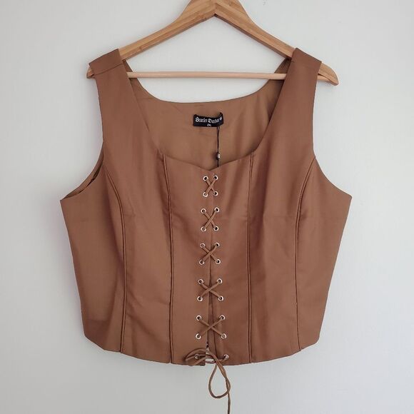 Jackets & Blazers - Scarlet Darkness brown Sleeveless Lace-up U-Neck High-Lo Corset Vest size 2XL